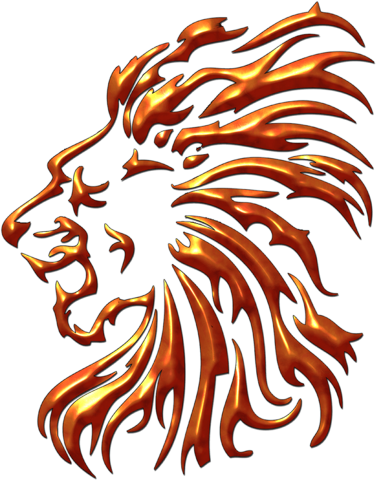 Flaming Lion Profile Tattoo Design PNG Image