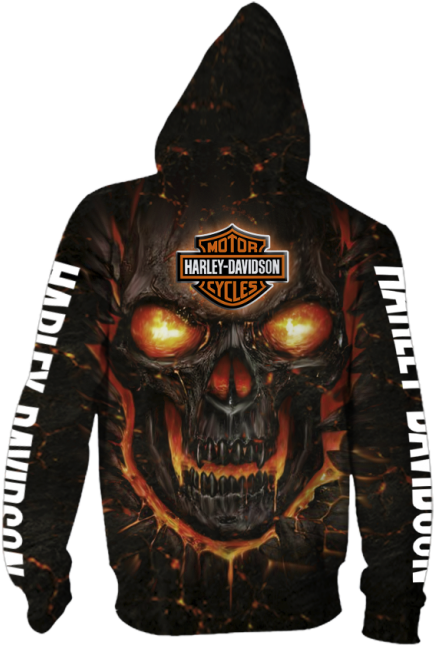 Flaming Skull Hoodie Harley Davidson PNG Image