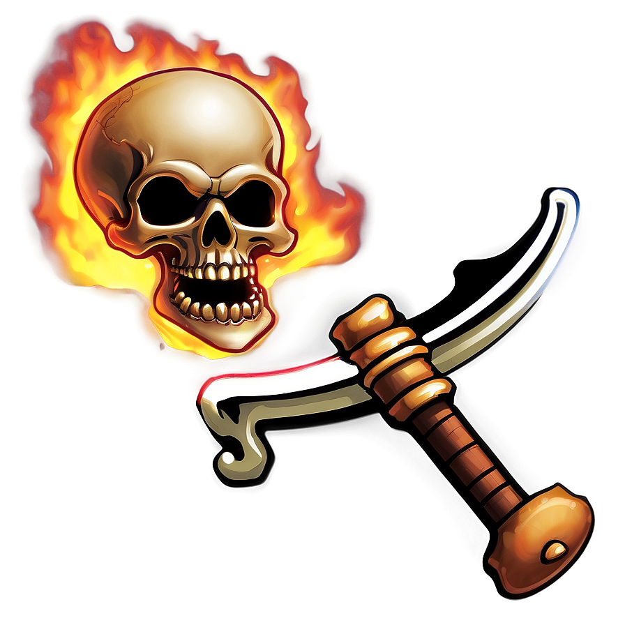 Flaming Skulland Crossed Sabers PNG Image