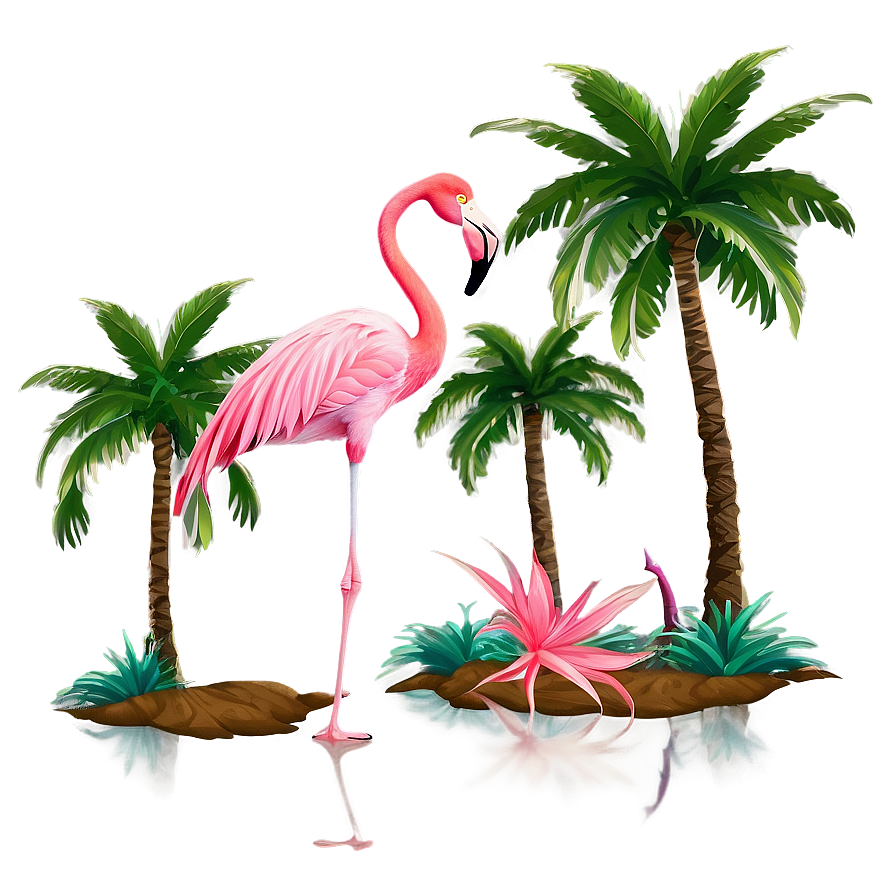 Flamingo And Palm Trees Png Uyr PNG Image