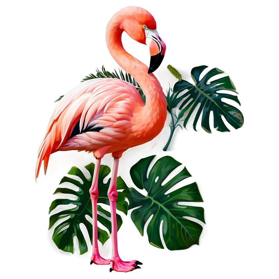 Flamingo And Tropical Leaves Png Kfi PNG Image