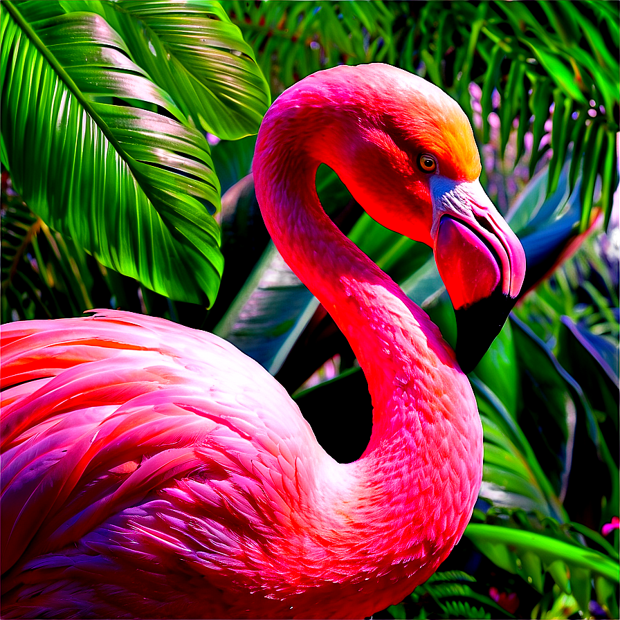 Flamingo In Tropical Garden Png Tsl PNG Image