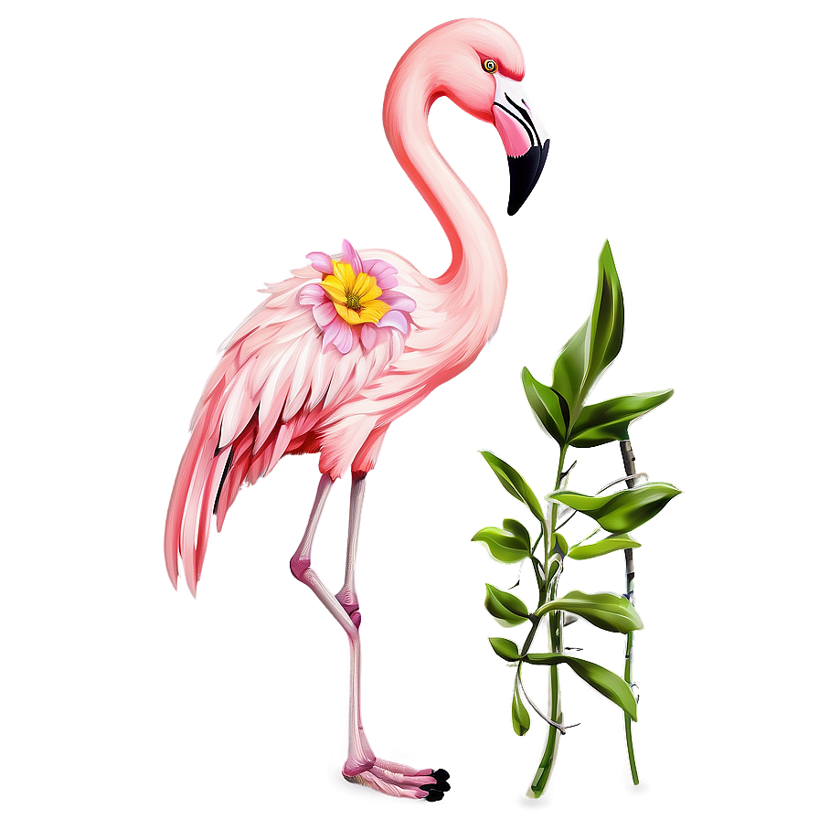 Flamingo With Floral Decor Png Qwv83 PNG Image