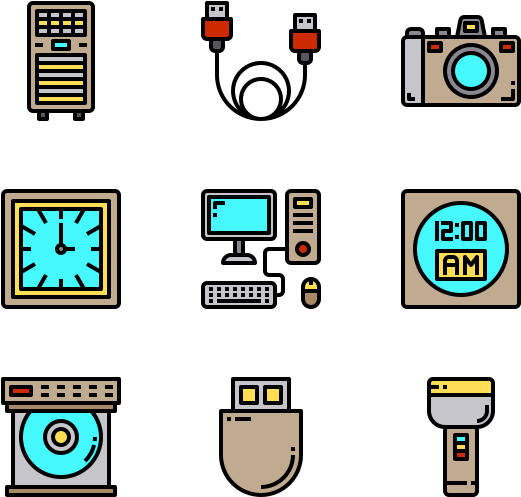 Flat Design Electronics Icons PNG Image