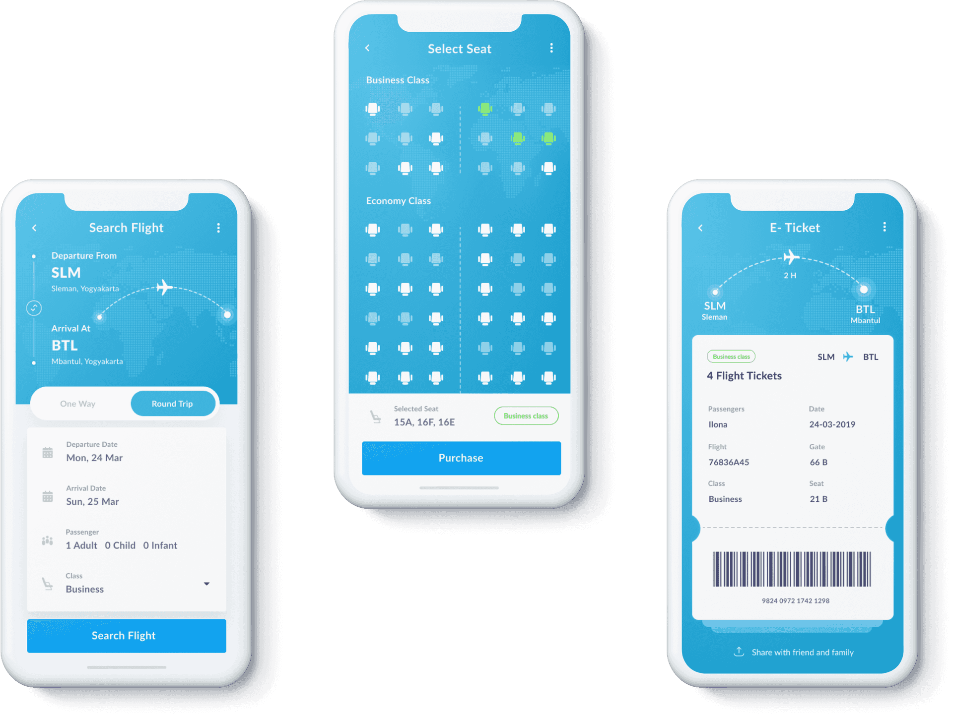 Flight Booking App Screens PNG Image