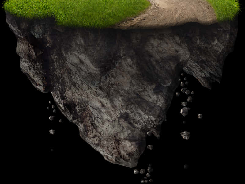 Floating Grassy Rock Island PNG Image