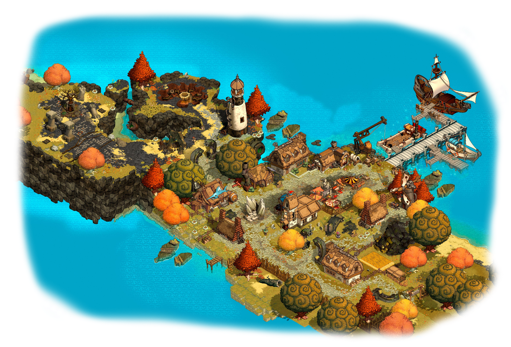 Floating Island Fantasy Village PNG Image