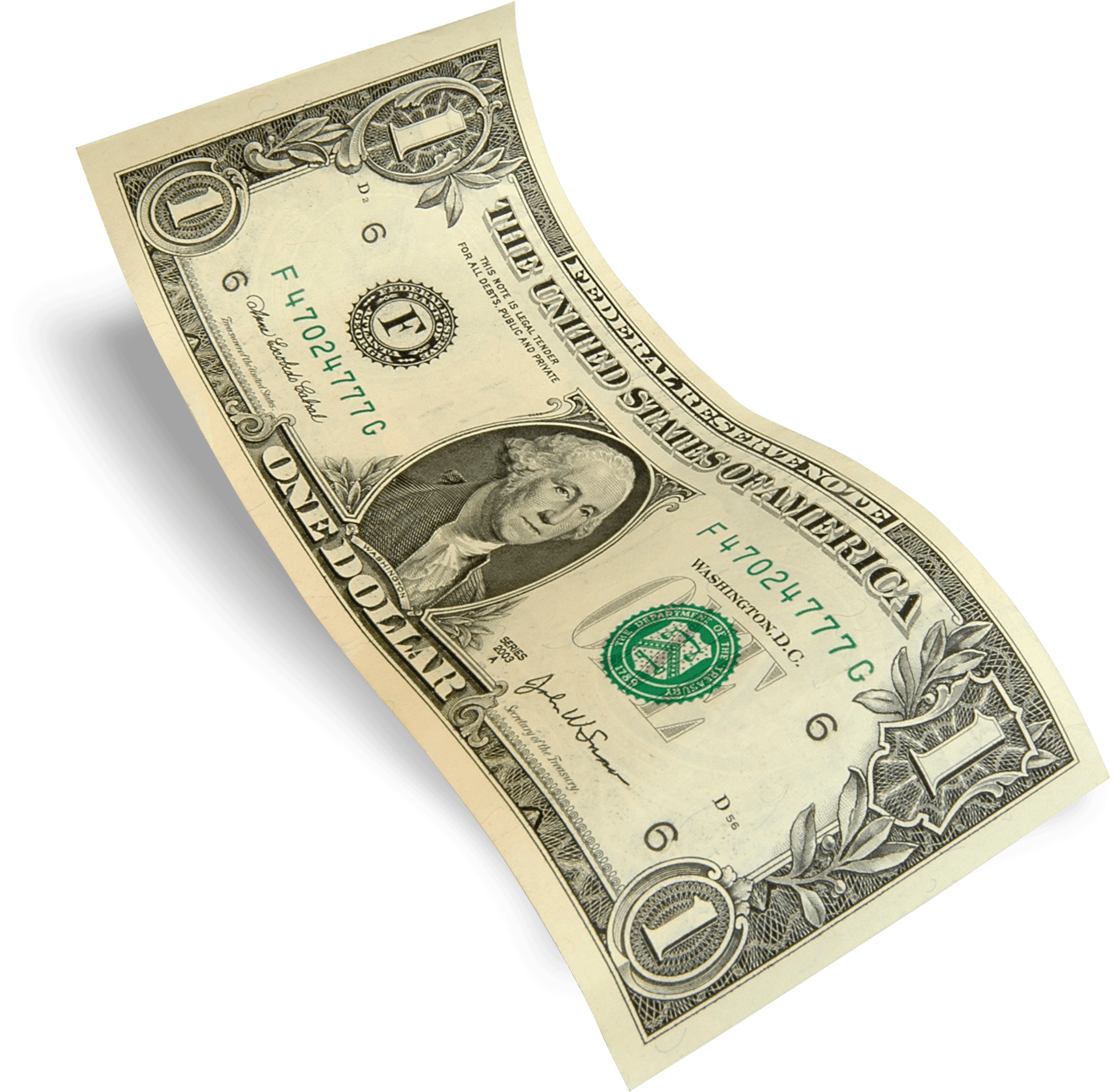 Floating One Dollar Bill PNG Image