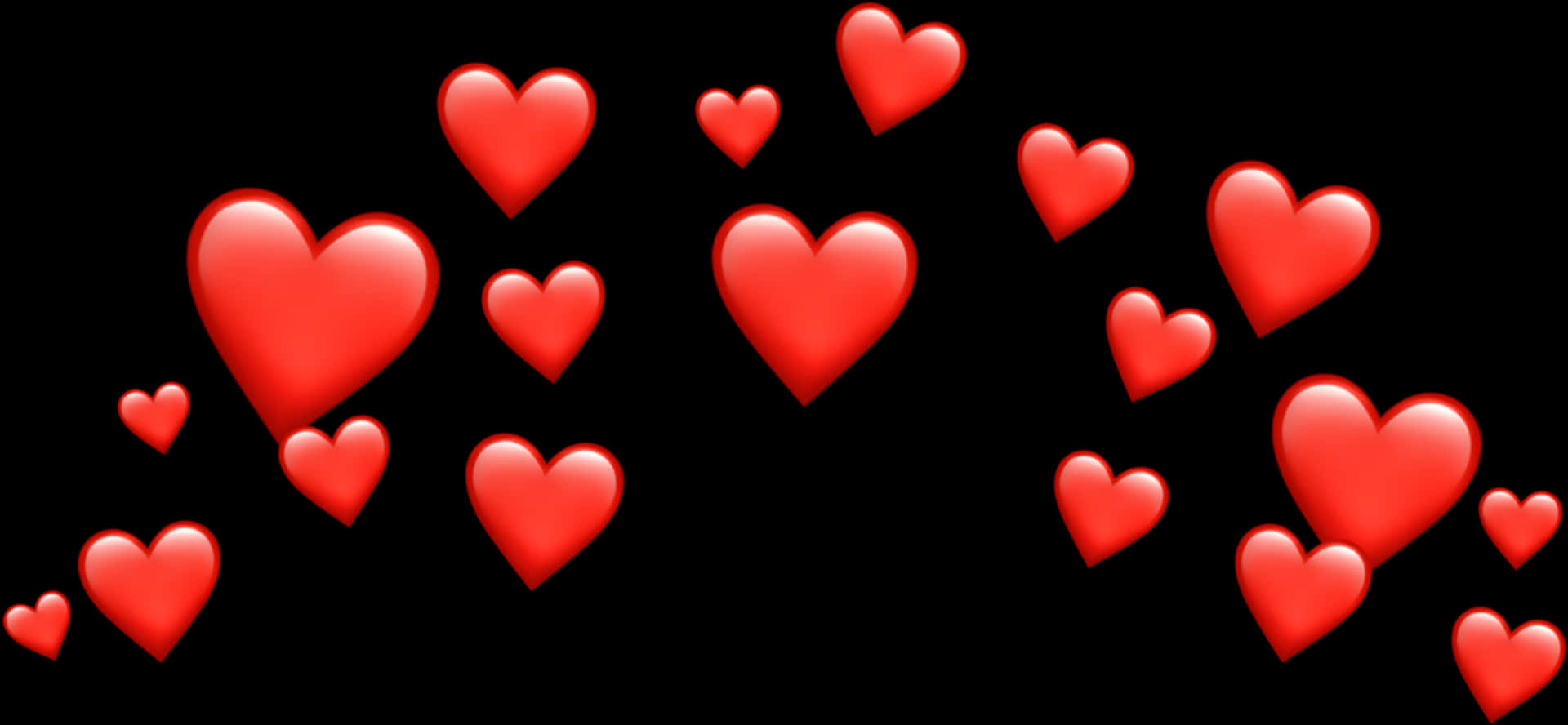 Floating Red Hearts Black Background PNG Image