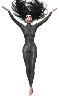 Floating Silver Figure Art PNG Image