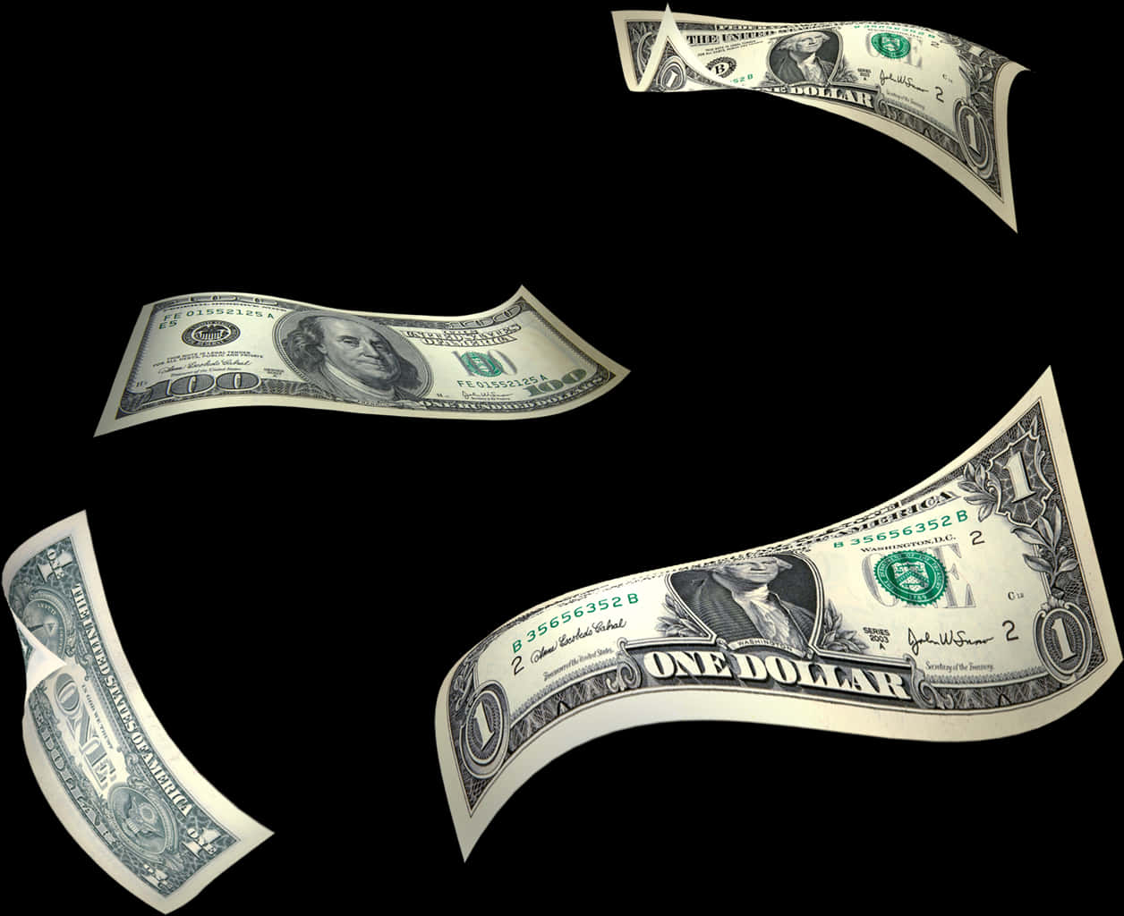 Floating U S Dollar Bills PNG Image