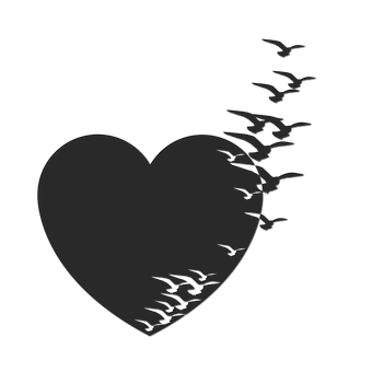 Flockof Birds Escaping Heart Silhouette PNG Image