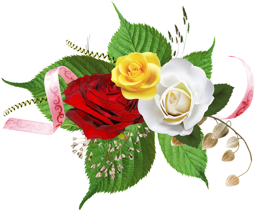 Floral Arrangement Red White Yellow Roses PNG Image