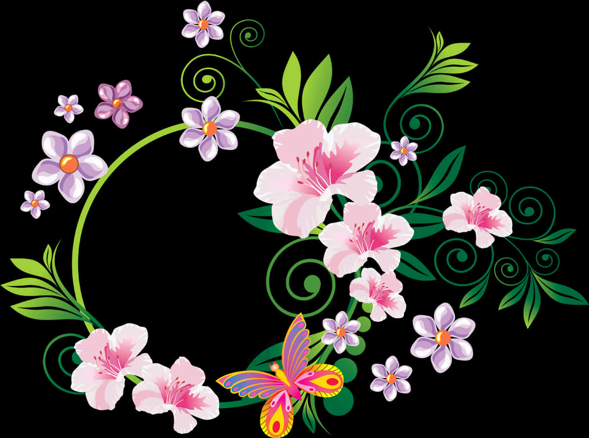 Floral_ Arrangement_with_ Butterfly_ Vector PNG Image