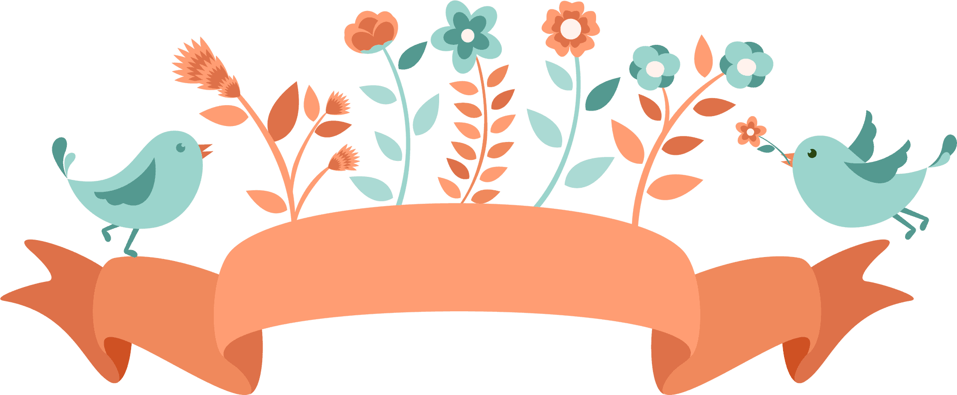 Floral Bannerand Birds Vector PNG Image