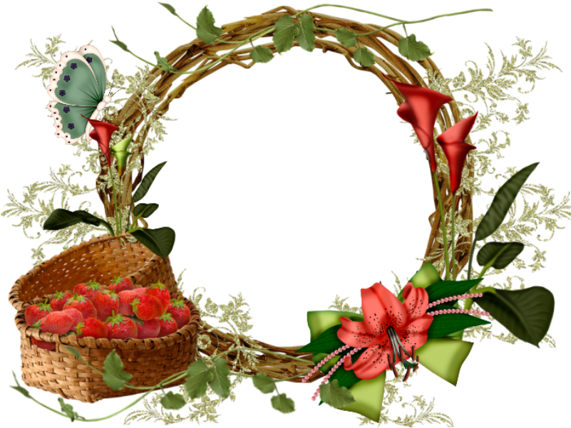 Floral Basketand Butterfly Wreath PNG Image