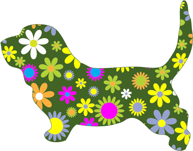 Floral Basset Hound Silhouette PNG Image