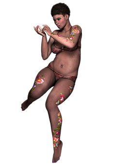 Floral Body Art Pregnant Woman PNG Image