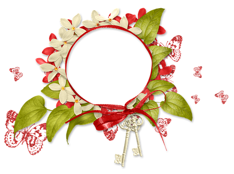 Floral Butterfly Framewith Keys PNG Image