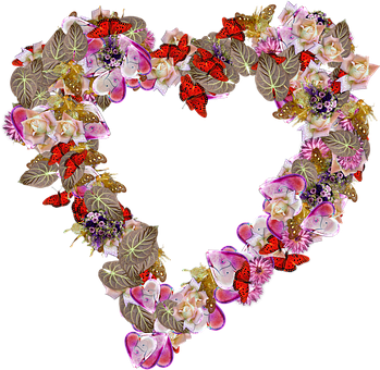 Floral Butterfly Heart Design PNG Image