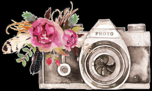 Floral_ Camera_ Watercolor_ Artwork PNG Image