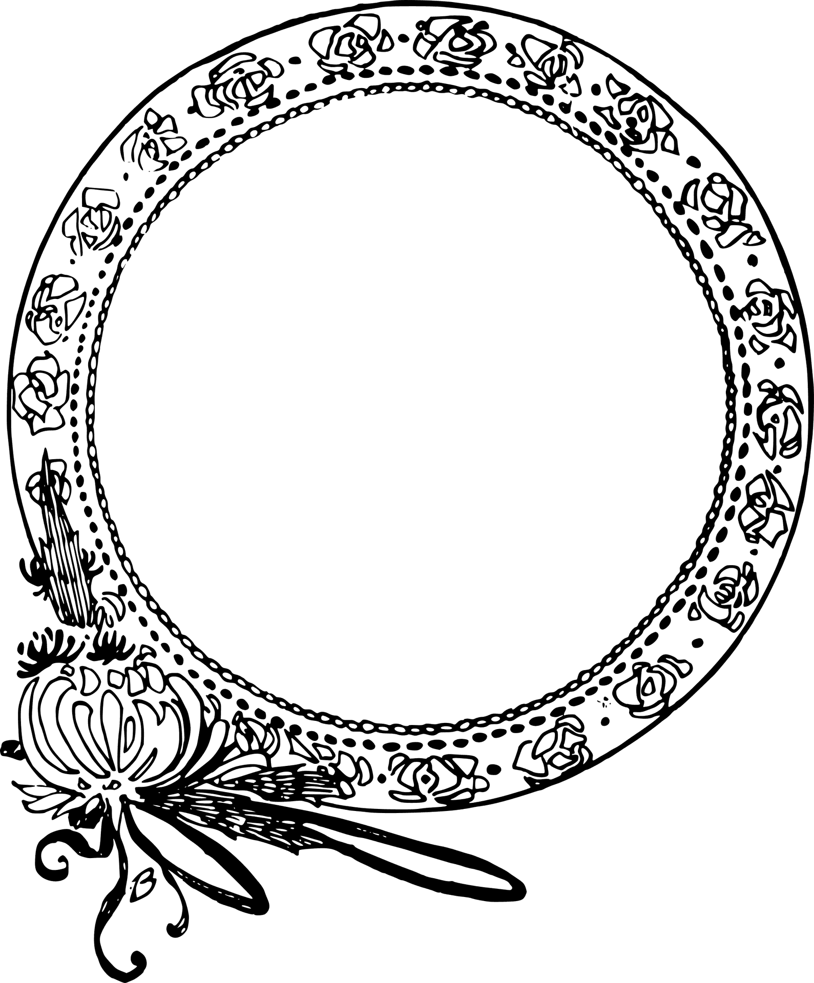 Floral Circle Frame Vector PNG Image