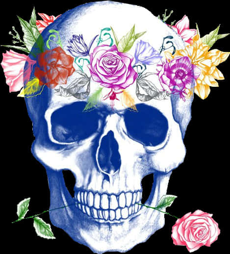 Floral Crowned Skull Artwork PNG Image