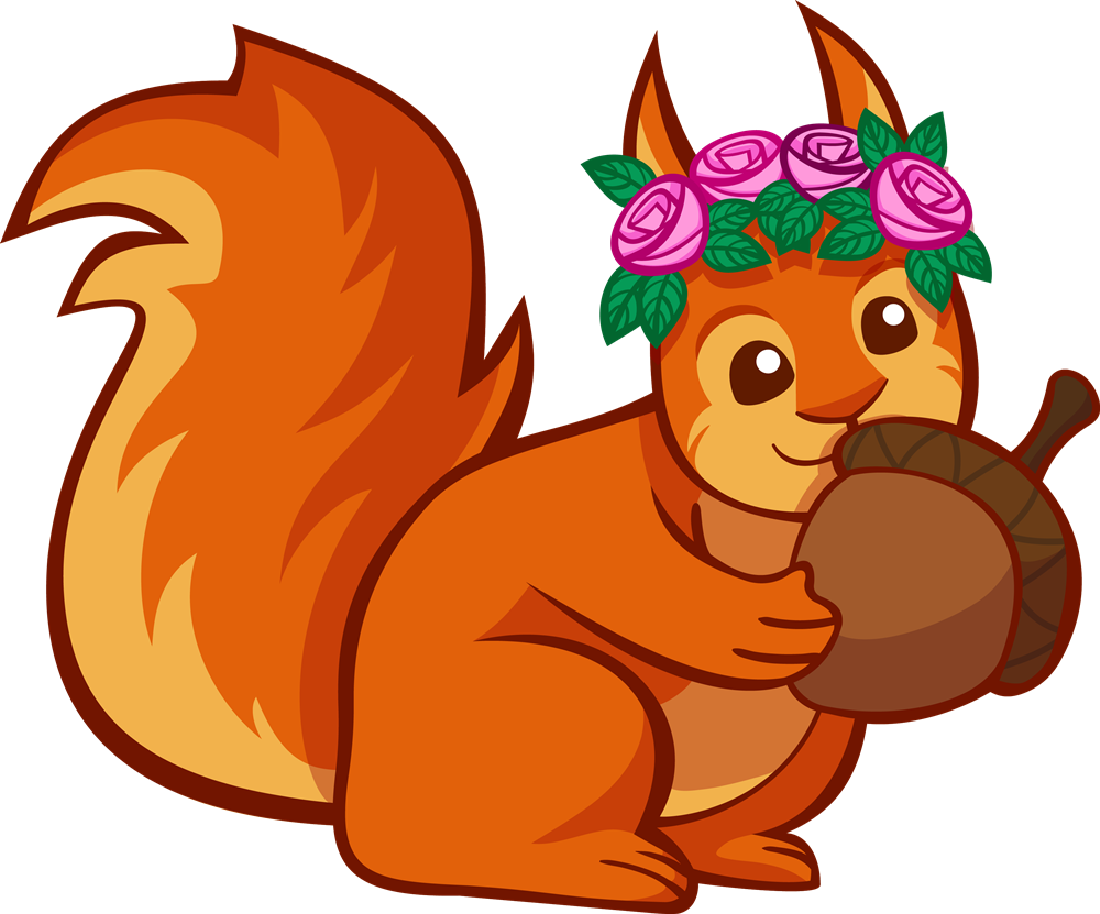 Floral Crowned Squirrel Holding Acorn PNG Image