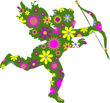 Floral Cupid Silhouette PNG Image