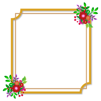 Floral Decorated Golden Frame PNG Image