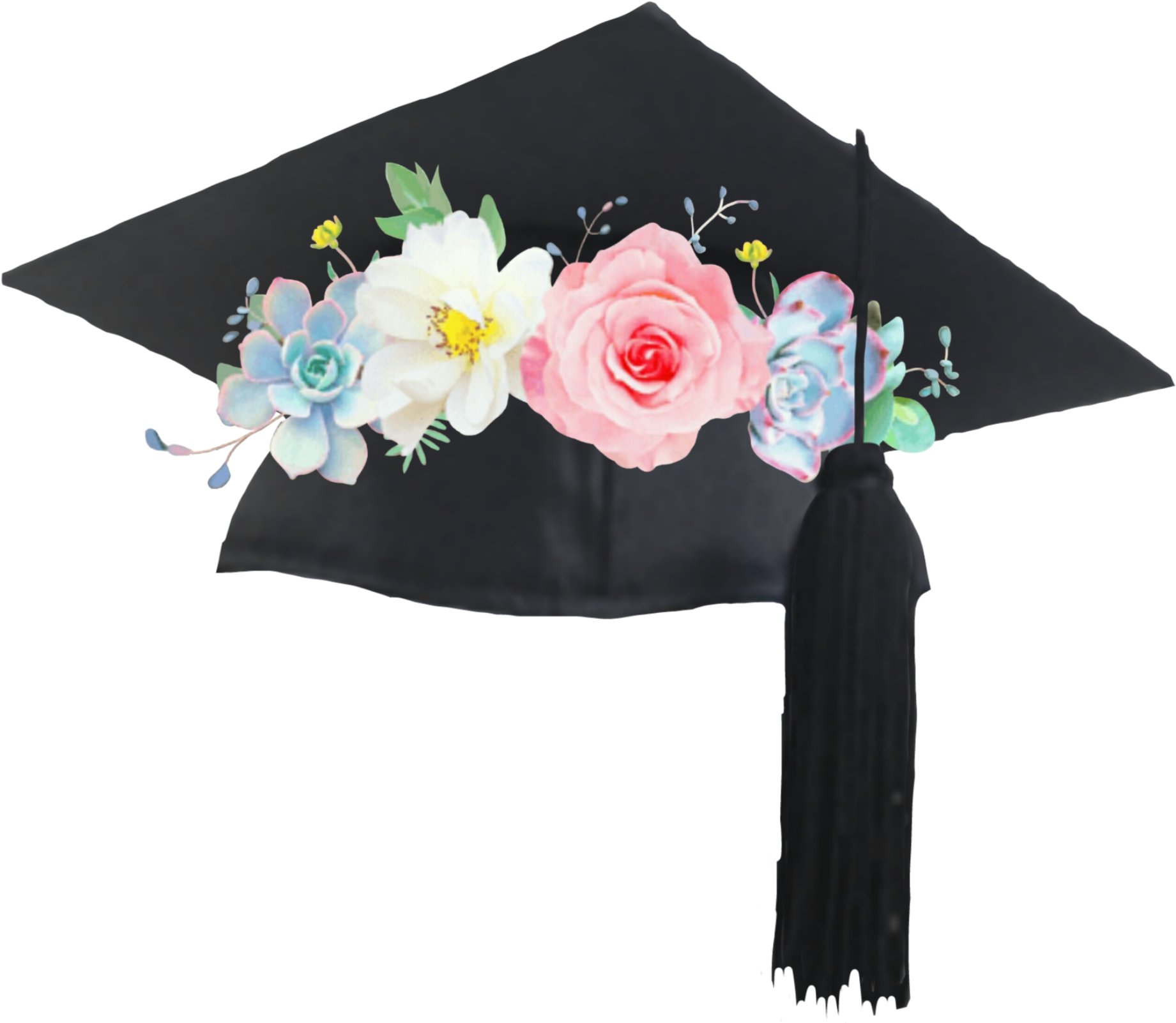 Floral Decorated Graduation Cap PNG Image