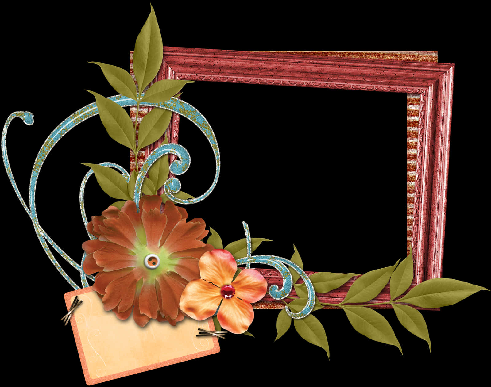 Floral Decorated Photo Frame PNG Image