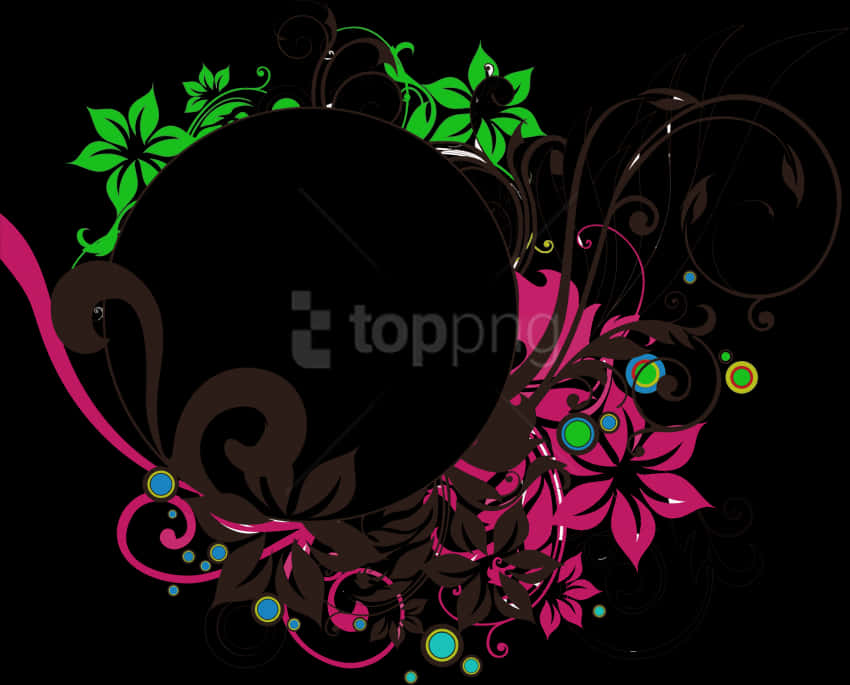 Floral Decorative Round Frame Design PNG Image