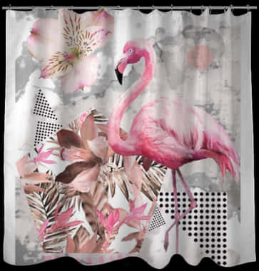 Floral Flamingo Shower Curtain Design PNG Image