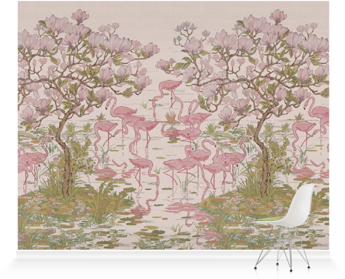 Floral Flamingo Wallpaper Design PNG Image