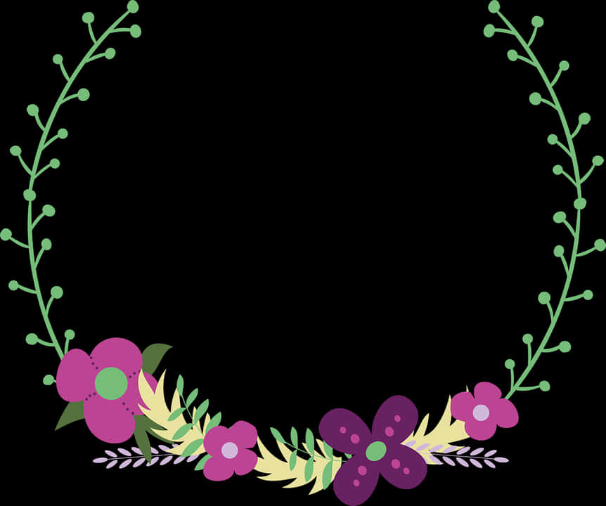 Floral Frame Black Background PNG Image