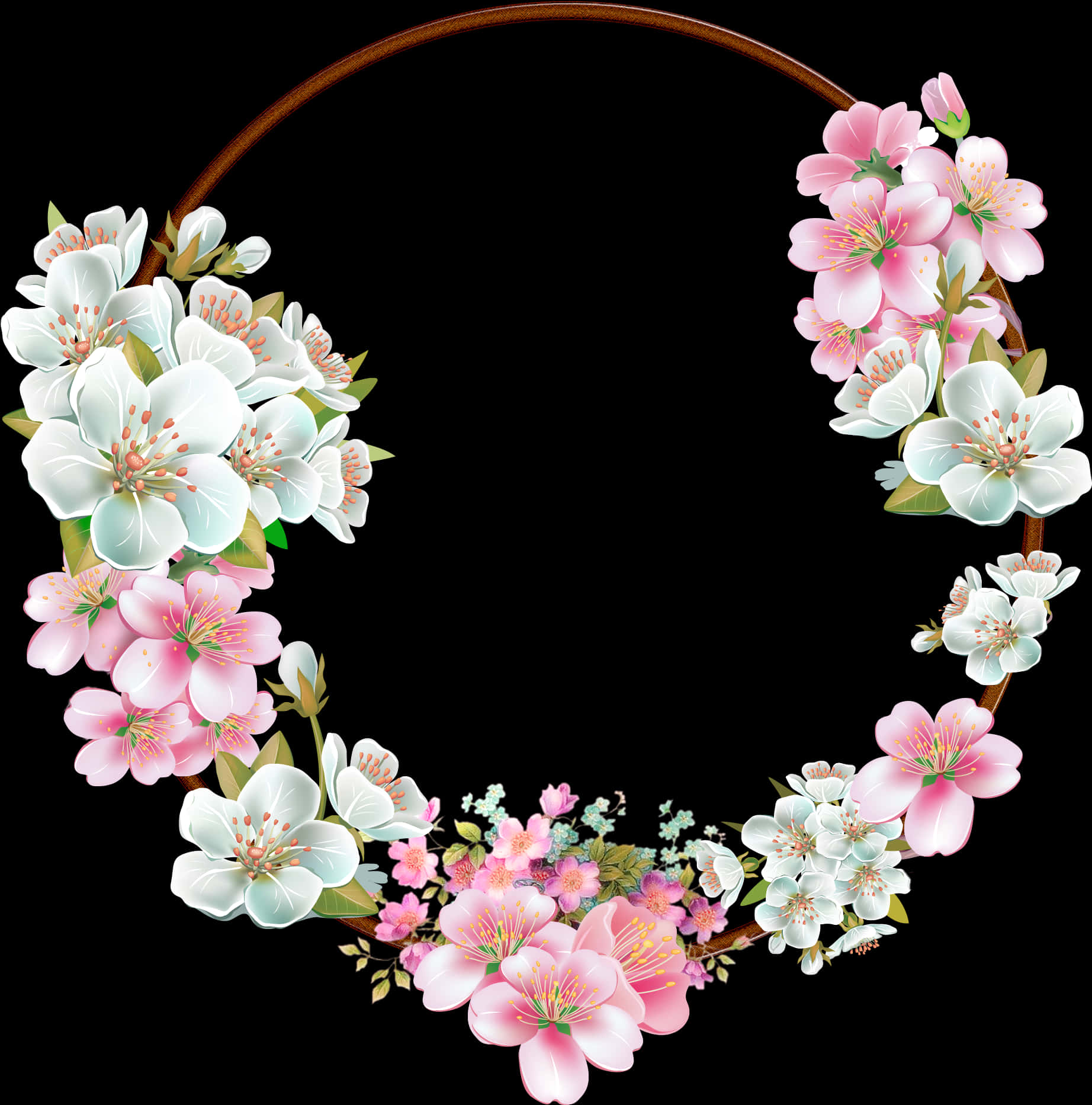 Floral Frame Black Background PNG Image