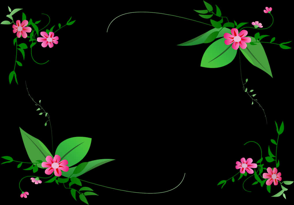 Floral Frameon Black Background PNG Image