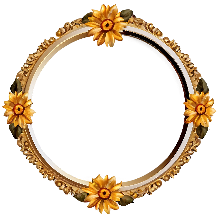 Floral Gold Circle Frame Png Kjj28 PNG Image