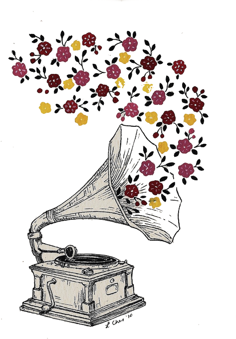 Floral Gramophone Tattoo Design PNG Image