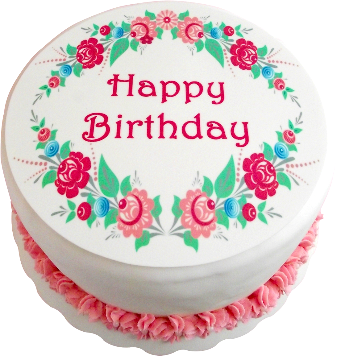 Floral_ Happy_ Birthday_ Cake.png PNG Image