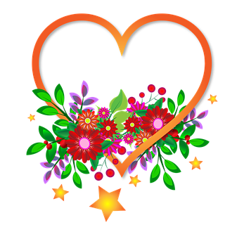 Floral Heart Designon Black Background PNG Image