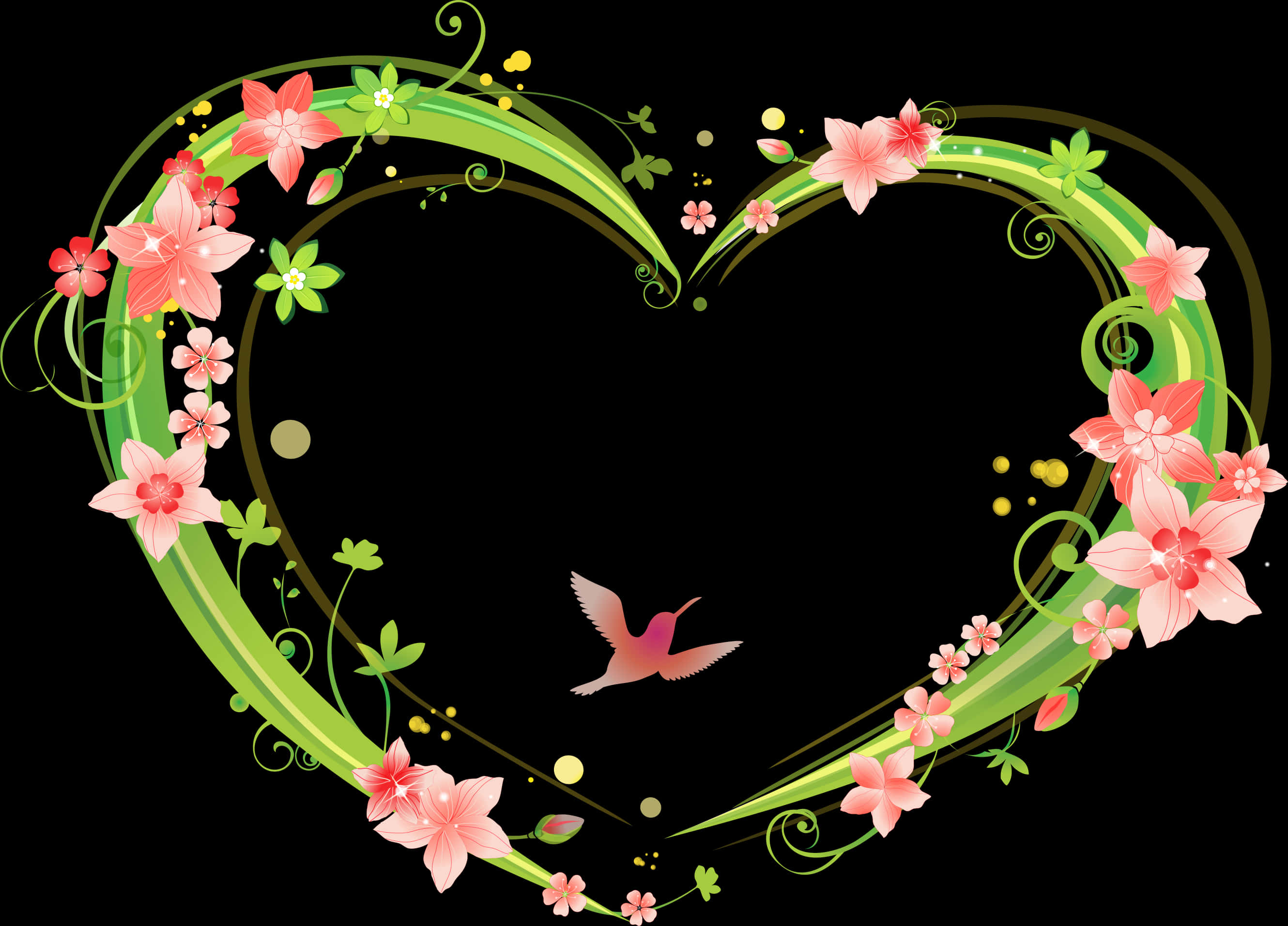 Floral_ Heart_ Frame_with_ Bird PNG Image