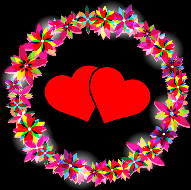 Floral Heart Frameon Black Background PNG Image