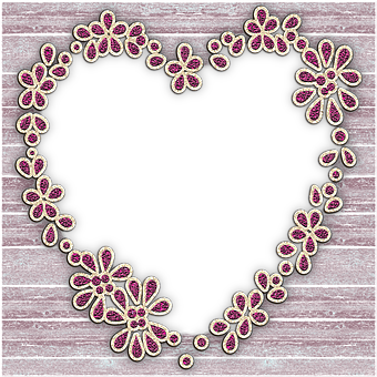 Floral Heart Frameon Wooden Background PNG Image