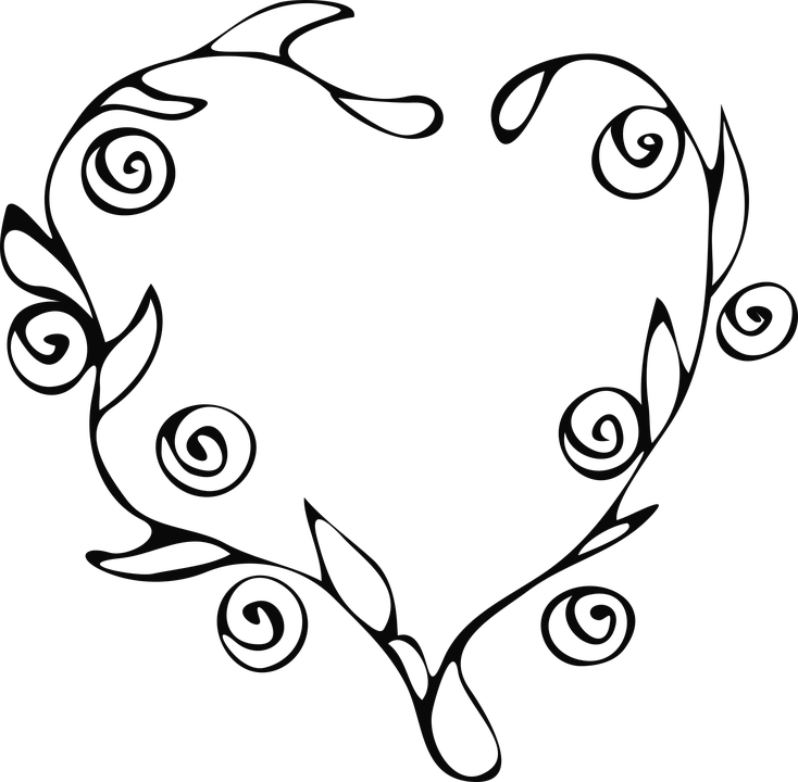 Floral Heart Outline Vector PNG Image