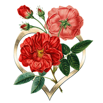 Floral Heart Vintage Illustration PNG Image