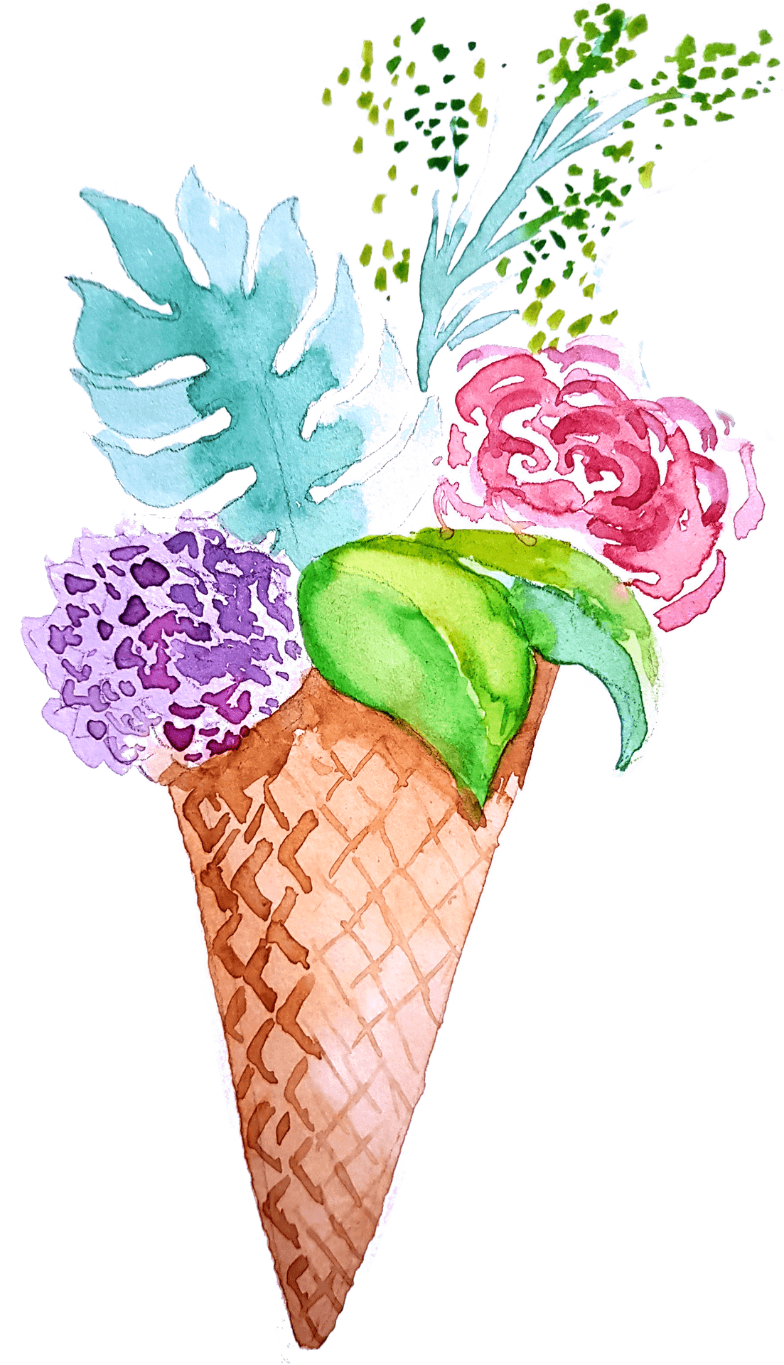 Floral Ice Cream Cone Artwork PNG Image