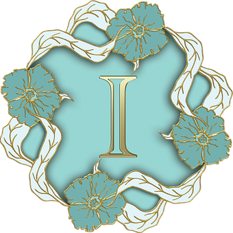 Floral Letter I Design PNG Image