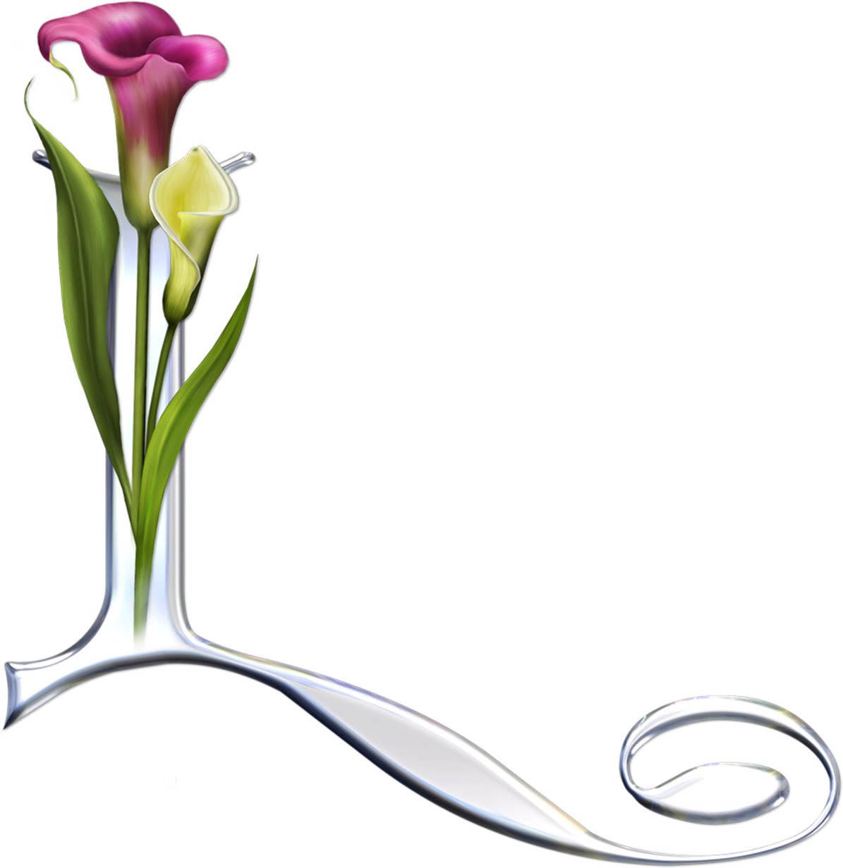 Floral Letter L Design PNG Image